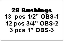 Text Box: 28 Bushings
13 pcs 1/2” OBS-1
12 pcs 3/4” OBS-2
3 pcs 1” OBS-3